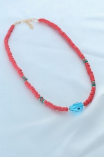 Red Color Evil Eye Bead Detail Women's Necklace 100327925