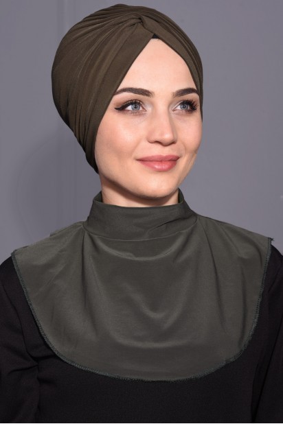 All occasions - Snap Fastener Hijab Collar Khaki Green 100285600 - Turkey