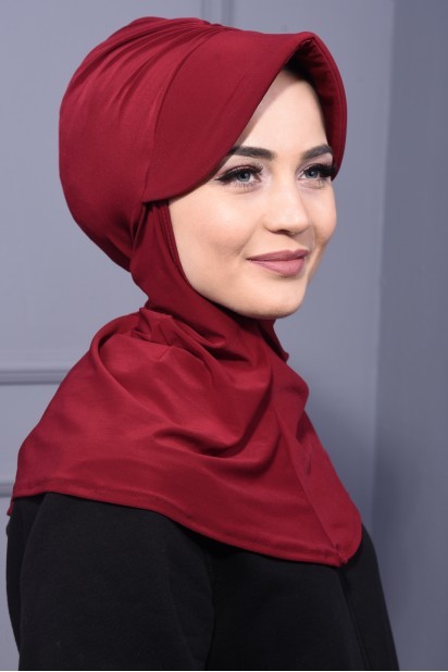 Woman Hijab & Scarf - وشاح قبعة رياضية أحمر كلاريت - Turkey