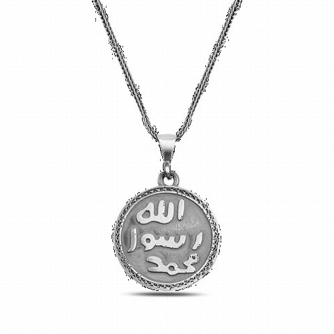 Men - Seal of Sheriff Motif Silver Necklace 100348121 - Turkey
