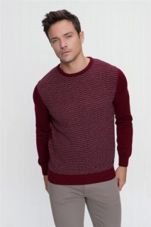 Men's Claret Red Cycling Crew Neck Dynamic Fit Comfortable Cut Knit Pattern Knitwear Sweater 100345135