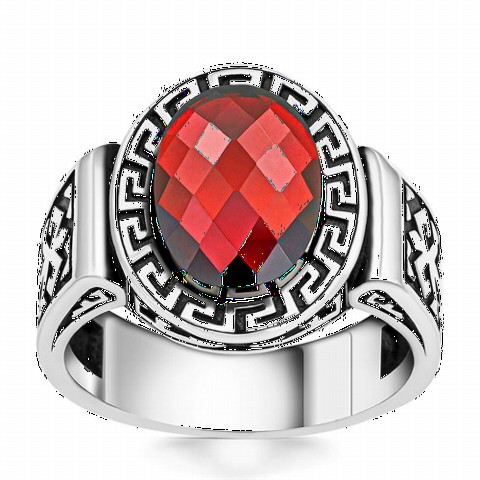 Others - Labyrinth Patterned Red Zircon Silver Ring 100350227 - Turkey