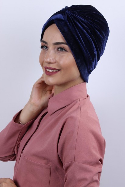 Woman - Velvet Nevru Bonnet Navy Blue 100283092 - Turkey