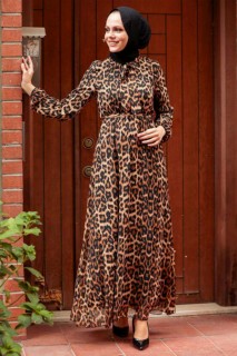 Clothes - Leopard Hijab Dress 100337603 - Turkey