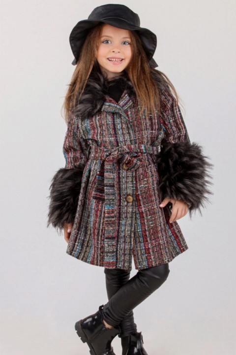 Girl Clothing - Girl's Red and Fur Cachet Coat Leather Leggings Set 100327034 - Turkey