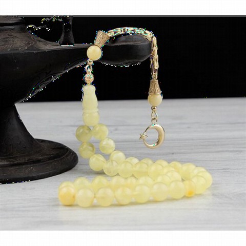 Men - 14K Gold Tasseled Amber Drop Rosary 100352163 - Turkey