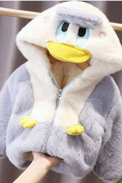 Boy Clothing - Veste en peluche grise à capuche Boy Duck 100327060 - Turkey