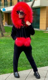 Girl Pofidik Pon Velvet Black-Red Tracksuit Suit 100326645
