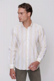 Men's Yellow Linen Long Sleeve Regular Fit Comfy Cut Shirt 100350877