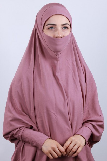 Woman Bonnet & Hijab - 5XL Veiled Hijab Dried Rose 100285100 - Turkey