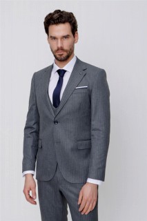 Men's Gray Striped Vest Slim Fit Slim Fit 6 Drop Suit 100350697
