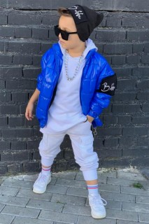 Boy Clothing - معطف بيريه بابي أزرق لامع قابل للنفخ للأولاد 100327116 - Turkey