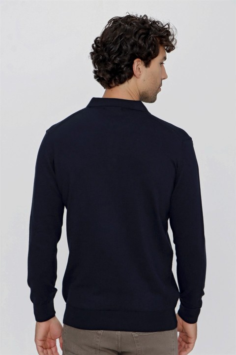 Men's Navy Blue Trend Dynamic Fit Comfortable Cut Polo Neck Knitwear Sweater 100345156