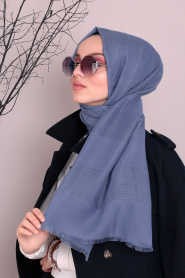 Woman Hijab & Scarf - Cotton Indigo Blue Shawl 100299629 - Turkey