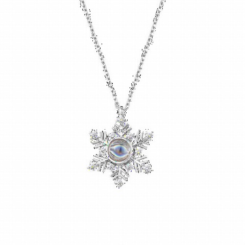 Necklaces - I Love You In A Hundred Languages ​​Snowflake Model Silver Necklace Silver 100347801 - Turkey