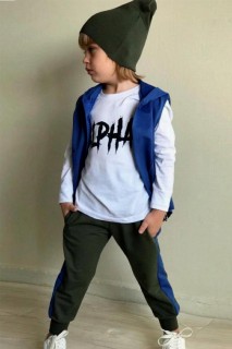 Boy Clothing - Boy Alpha Cepken and Beret Striped Green-Blue Tracksuit 100327487 - Turkey