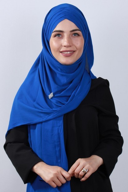 Woman - 4 Draped Hijab Shawl Sax 100285086 - Turkey