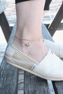 Anklet - Moon And Star Figured Gold Color Women's Anklet 100327530 - Turkey