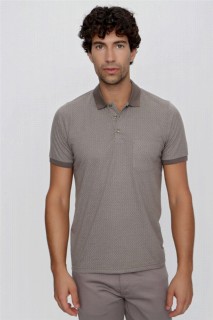 T-Shirt - Men's Beige Polo Collar Dynamic Fit Comfort Fit Pocket Patterned T-Shirt 100350940 - Turkey