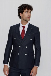 Men's Navy Blue Carrera Slim Lined Double Breasted Slim Fit Suit 100351006