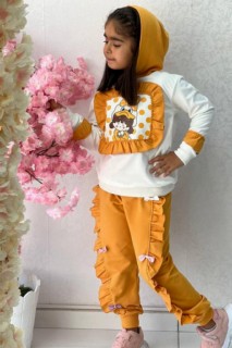 Girl Duck Printed Ruffle Detailed Hooded Yellow Tracksuit Suit 100344656