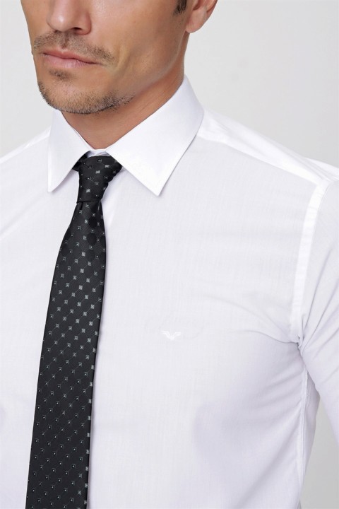 Men's White Basic Slim Fit Slim Fit Solid Collar Long Sleeve Shirt 100351090