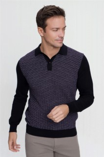 Polo Collar Knitwear - Men's Purple Polo Buttoned Collar Dynamic Fit Comfortable Cut Knit Pattern Knitwear Sweater 100345130 - Turkey