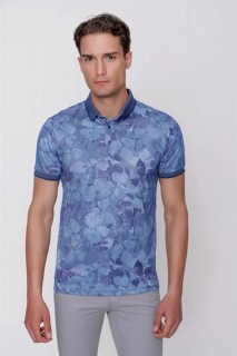 T-Shirt - Men's Sax Blue Interlock Patterned Trend Dynamic Fit Casual Fit Short Sleeve T-Shirt 100350828 - Turkey