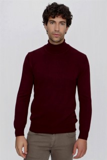 Men's Dark Claret Red Dynamic Fit Basic Full Turtleneck Knitwear Sweater 100345146