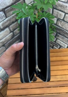 Guard Double Zipper Black Leather Clutch Bag 100345724