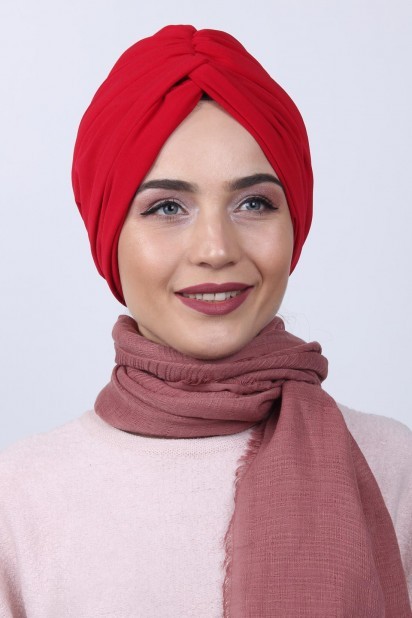 Woman Bonnet & Turban - بونيه روز عقدة ثنائية الاتجاه باللون الأحمر - Turkey