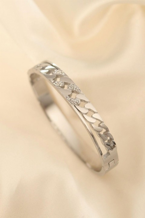 Bracelet - Steel Zircon Stone Comma Detail Cuff Bracelet 100319746 - Turkey
