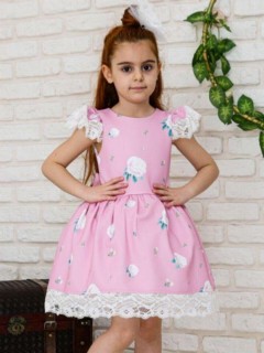 Girl Clothing - فستان بناتي دانتيل وردي مزهر 100326713 - Turkey