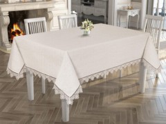 Rectangle Table Cover - Sparkle Needle Lace Table Cloth Cream 100260177 - Turkey