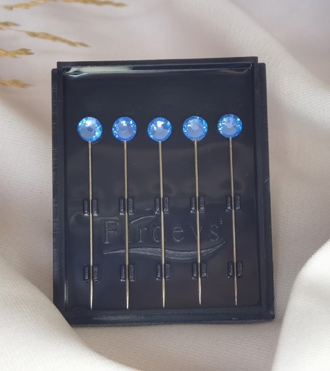Hijab Accessories - Crystal Hijab Pins Set mit 5 Strass-Luxus-Schalnadeln, 5 Stück Pins – Hellblau - Turkey
