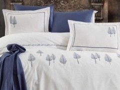 Melina Embroidered Cotton Satin Linen Double Duvet Cover Set Anthracite 100331444
