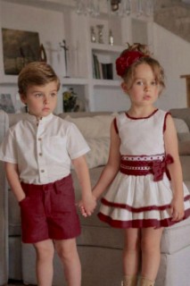 Boy's Short Sleeve Shirt and Claret Red Shorts Suit 100328307