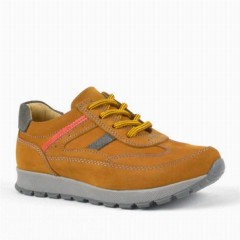 Boys - حذاء رياضي للأولاد من الجلد الطبيعي باللون الأصفر برباط 100278829 - Turkey