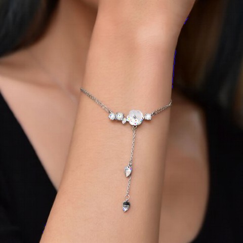 jewelry - Snowdrop Flower Zircon Stone Silver Bracelet 100349876 - Turkey