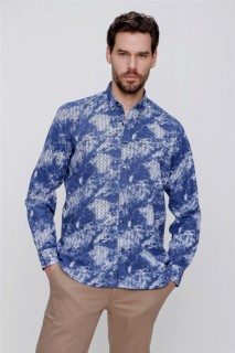 Shirt - Men's Navy Blue Printed Regular Fit Comfy Cut Shirt 100350754 - Turkey