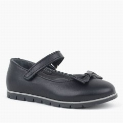 Genuine Leather Matte Black Flat Shoes Babettes for Girls 100278858