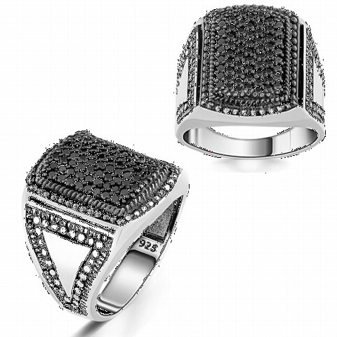 Black Zircon Micro Stone Silver Ring 100349322