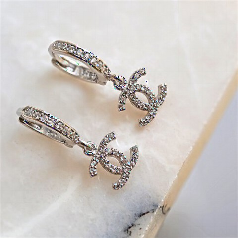 Double C Stone Silver Women's Earrings Silver 100347345