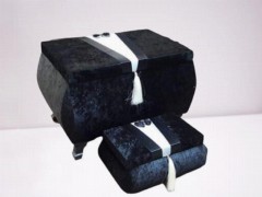 Dowry box - Groom Figured Cornered Velvet Double Dowry Chest Black 100329442 - Turkey
