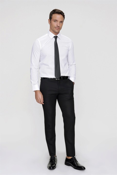 Men's White Basic Slim Fit Slim Fit Solid Collar Long Sleeve Shirt 100351090