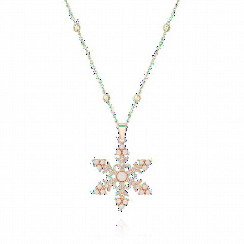 Opal Stone Bulk Snowflake Silver Necklace Rose 100350089