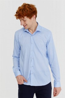 Shirt - Men's Ice Blue Cotton Slim Fit Slim Fit Printed Italian Collar Long Sleeve Shirt 100350612 - Turkey