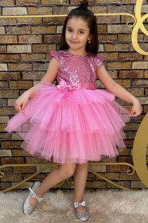 Evening Dress - فستان سهرة وردي كتكات مطرز باللؤلؤ للأطفال 100328674 - Turkey