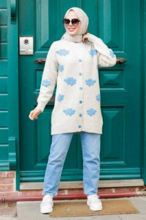 Outwear - Beige Hijab Knitwear Cardigan 100338551 - Turkey