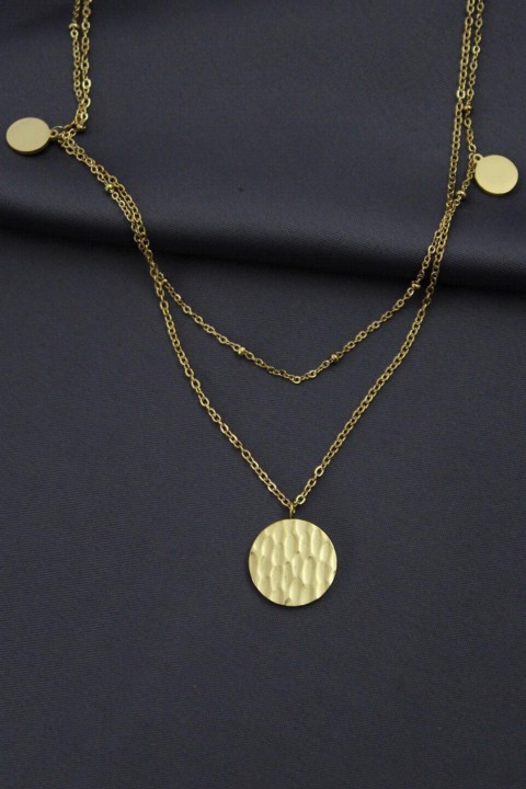 Necklaces - قلادة بيضاوية منقوشة بلون ذهبي فولاذي سلسلة مزدوجة تصميم قلادة نسائية 100319343 - Turkey